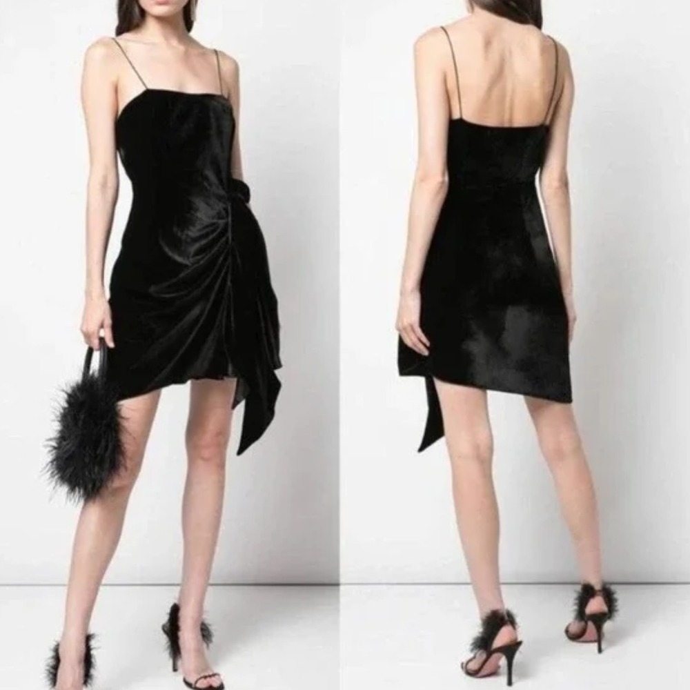 Cinq A Sept Black Kiki Velvet Mini Dress Spaghetti Straps Sz 10 Evening Cocktail
